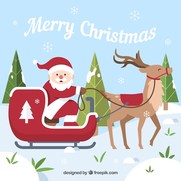 Christmas design with santa in slede