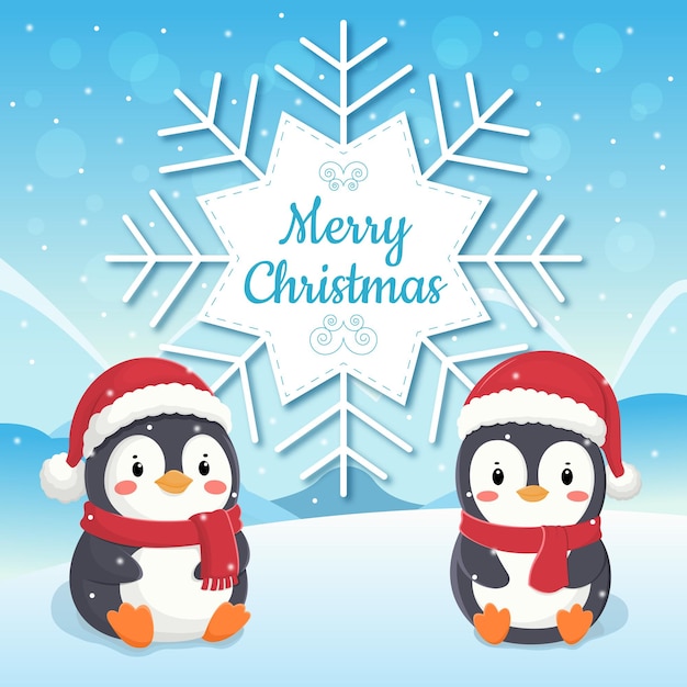 Вектор Рождественский дизайн с двумя пингвинами