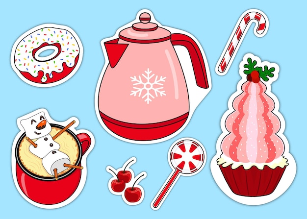 Christmas dessert, cakes, candy illustration