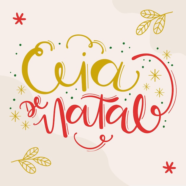 Christmas Dinner Brazilian Portuguese Hand Lettering Calligraphy Vector