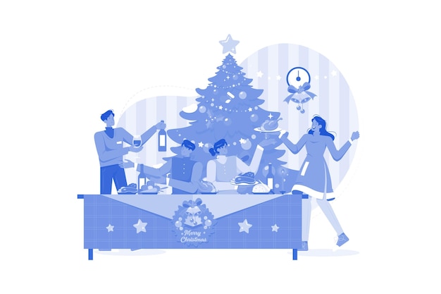 Christmas dinner party illustration concept on white background