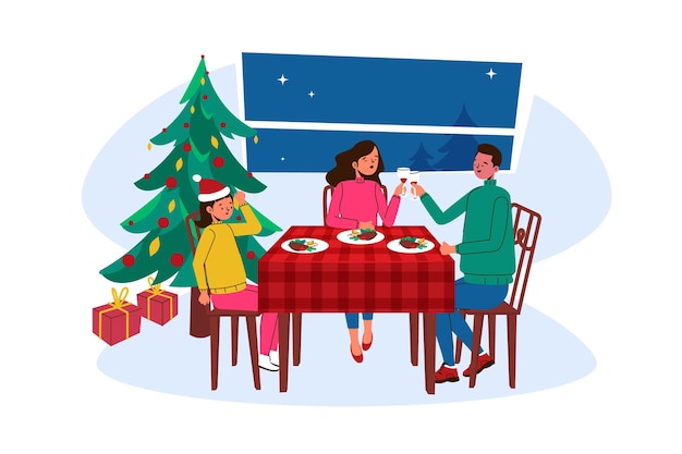 Vector christmas dinner scene illustration