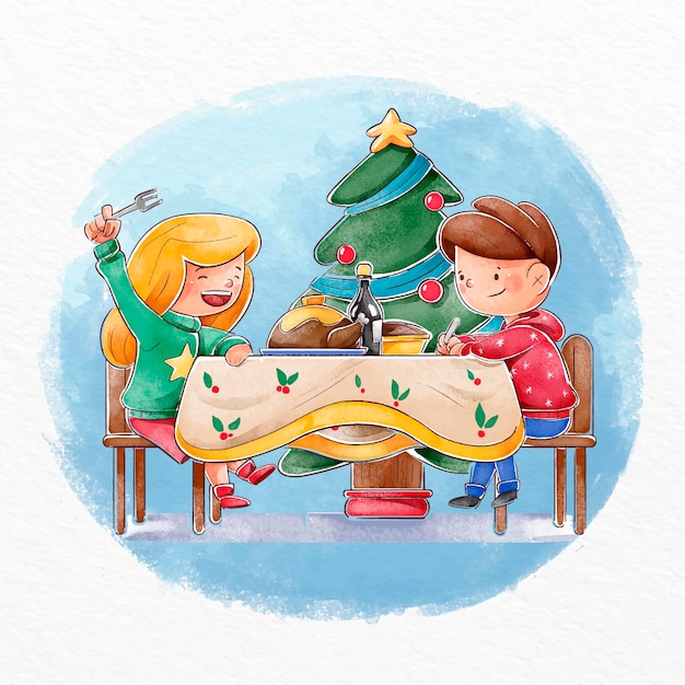 Vector christmas dinner scene illustration