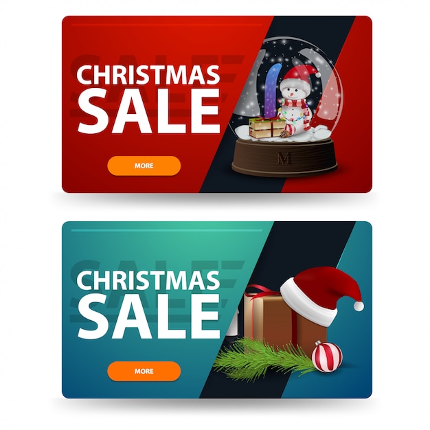 Vector christmas discount banners with gifts isolated on white background. red and green templates