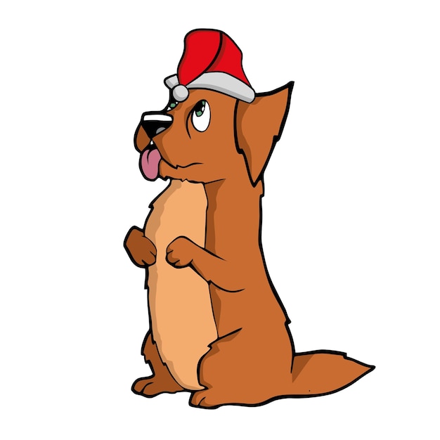 Christmas dog in santas hat with watercolor illustration  vector illustration