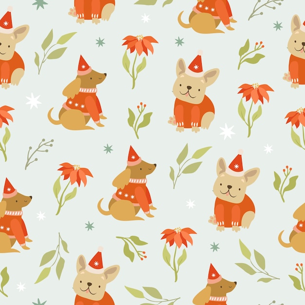 Vector christmas dog seamless pattern