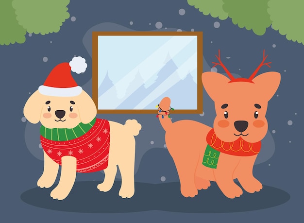 Christmas dogs illustration