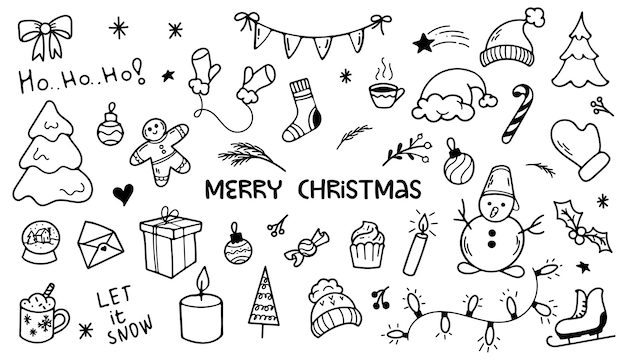 christmas doodle elements collection vector illustration
