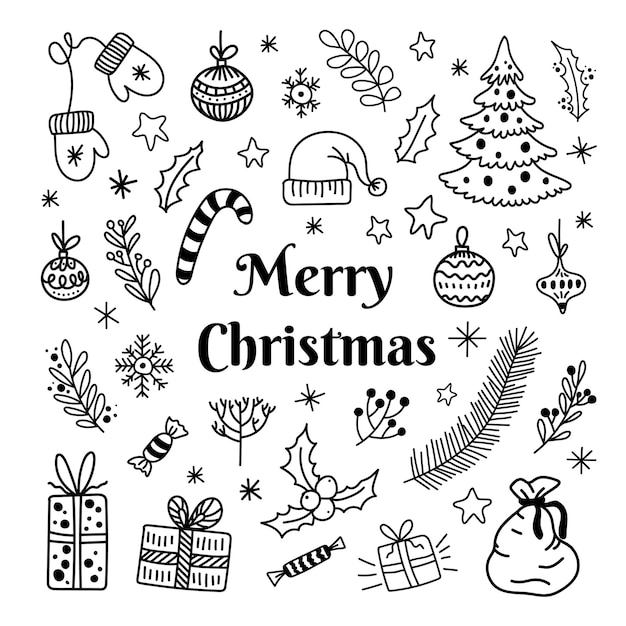 christmas doodle set of elements