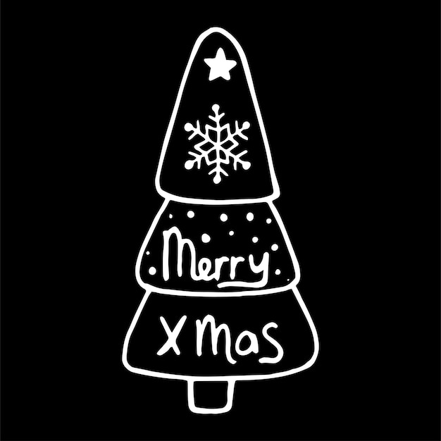 クリスマス落書きツリーライナーによって手描きのベクトル図新年の居心地の良い冬のクリスマスのためのシンプルなモミの木