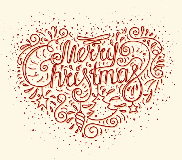 Tipografia di doodle di natale con cuore