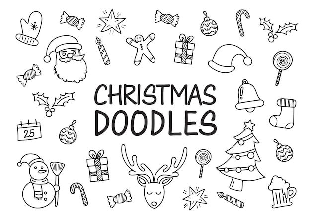 Christmas doodles hand drawn icons. Vector illustration