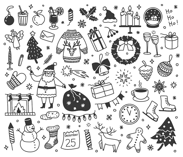 Premium Vector | Christmas doodles, hand drawn xmas sketch ...