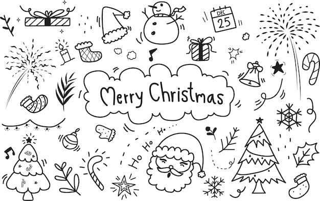 Christmas doodles hand drawn xmas sketch drawings