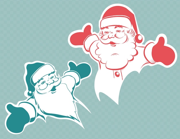 Вектор Рождественский рисунок милого силуэта санта-клауса с раскинутыми руками