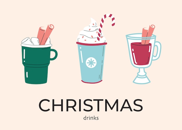 Christmas drink with cinnamon in a mug glass. isolated vector elements