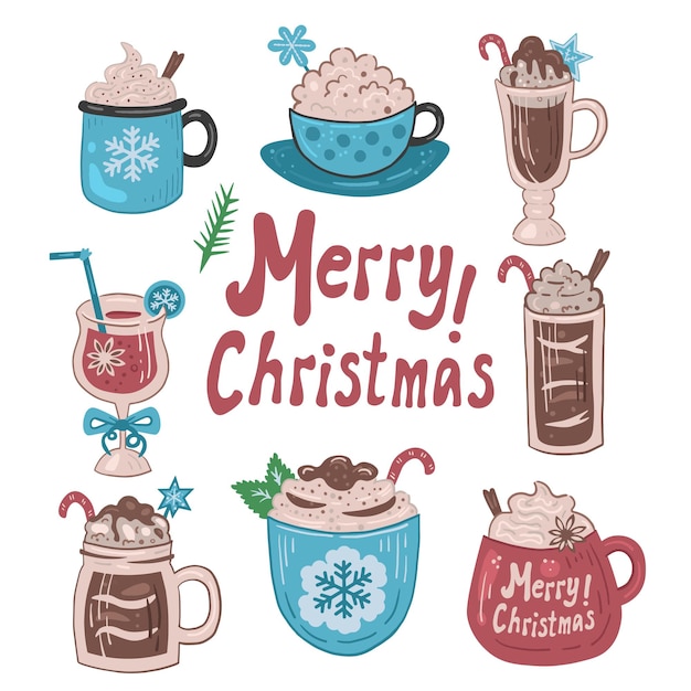 Vector christmas drinks hand drawn vector collection