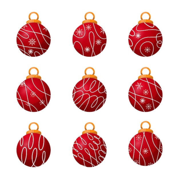 Christmas elegant balls with lines and snowflakes collection