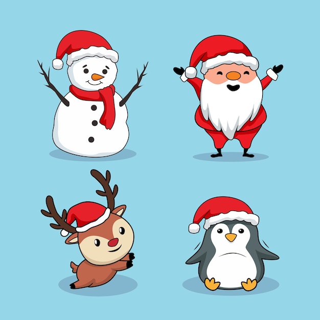 christmas element cartoon snowman santa claus deer penguin