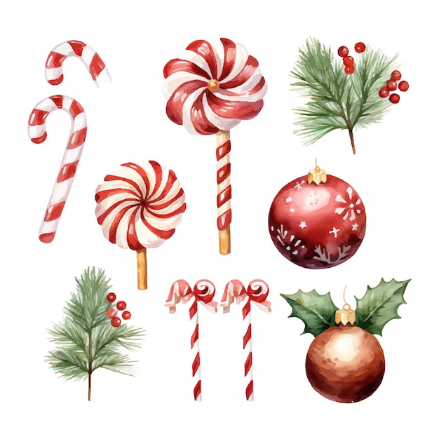 Christmas element decorations watercolor illustration