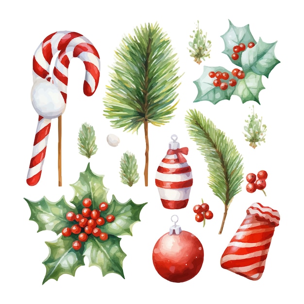 Christmas element decorations watercolor illustration