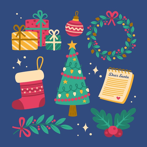 Christmas element hand drawn illustrations collection