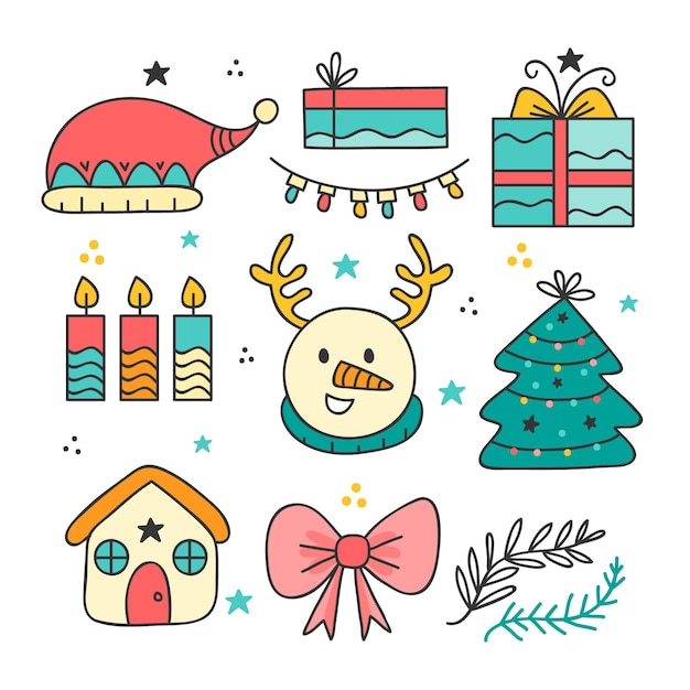 Vector christmas element hand drawn set