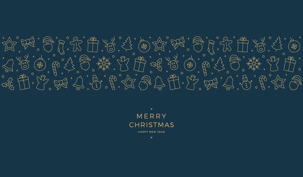 Christmas element icons gold blue banner background