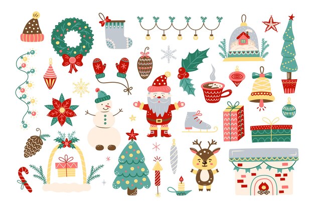 Vector christmas element large set isolated element for design of cards patterns banners christmas and new year vector illustration