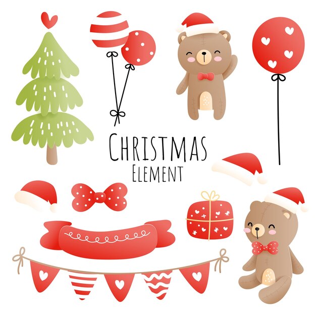 Christmas element with teddy bear and christmas tree