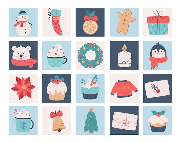 Vector christmas elements collection merry christmas happy new year objects