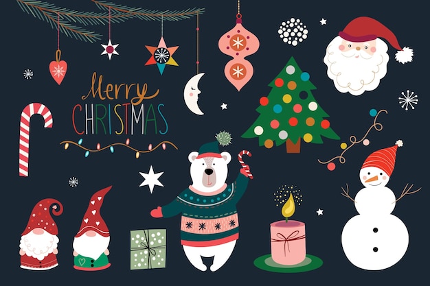 Vector christmas elements collection with seasonal elements