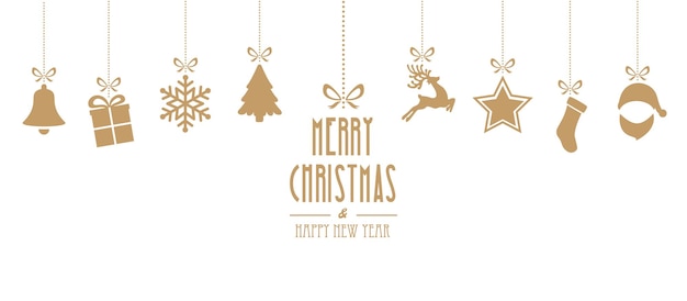 Christmas elements hanging gold isolated background