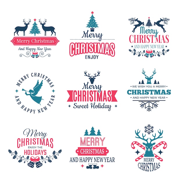 Christmas elements. Holiday labels borders badges and vintage new year stamps  wishes with your text