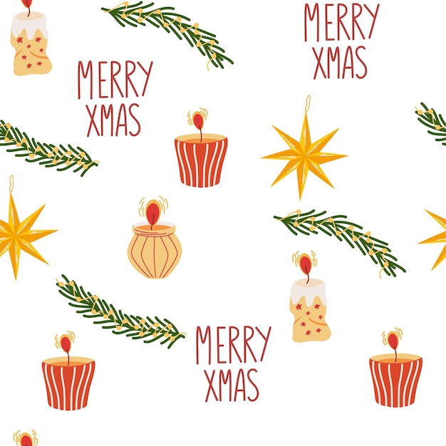 Christmas elements seamless pattern Winter Background kids wallpaper for fabric textile clothes paper fabric scrapbooking planner New Years traditional holidays symbol Vector illustration