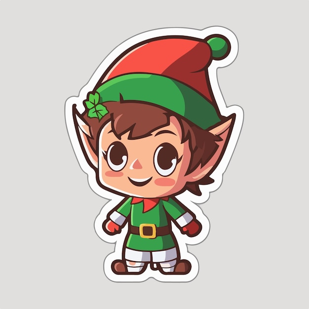 Vector christmas elf cartoon sticker xmas santa elf character stickers newyear collection