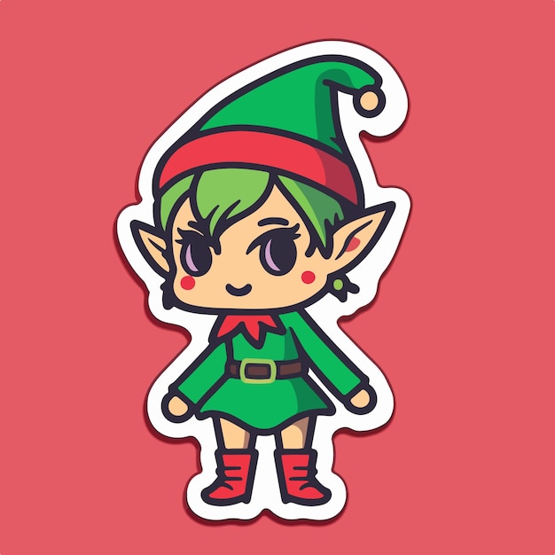 Vector christmas elf cartoon sticker xmas santa elf stickers isolated decoration newyear collection