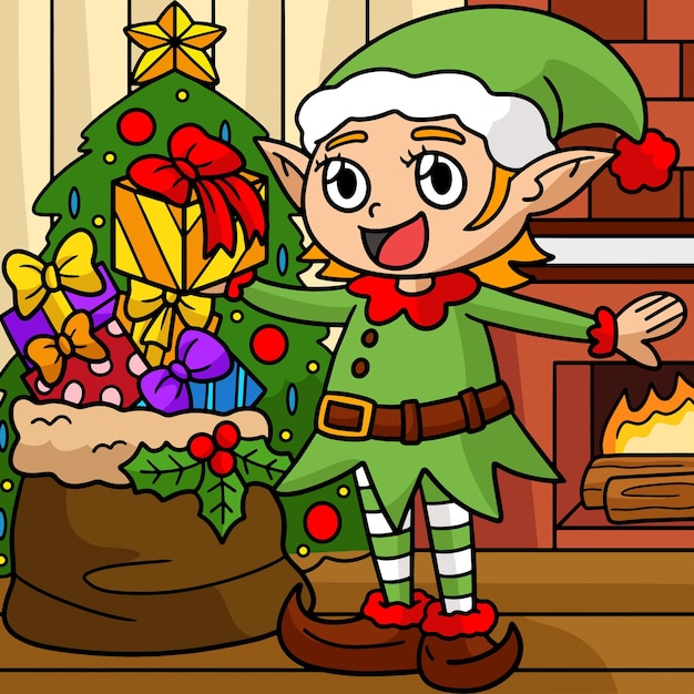 Christmas Elf Colored Cartoon Illustration
