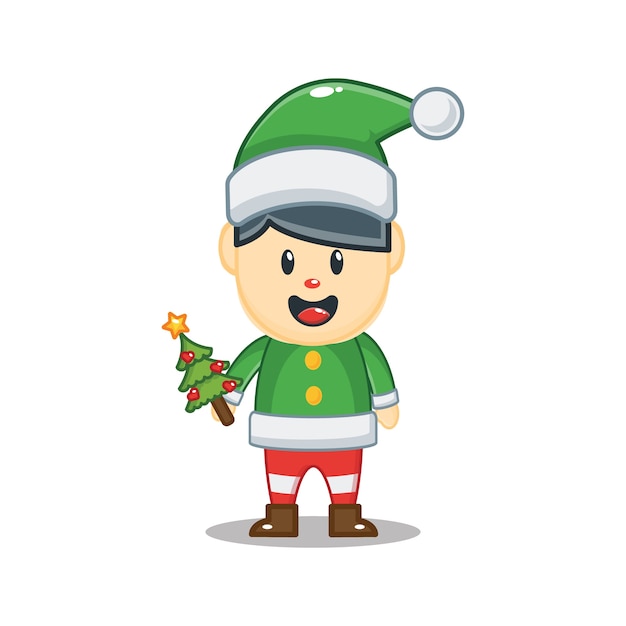 christmas elf holding christmas tree