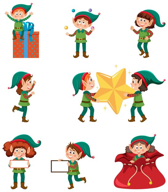 Premium Vector Christmas elf kids collection