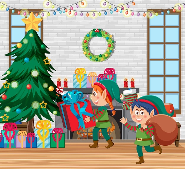 Christmas elf kids in the room scene