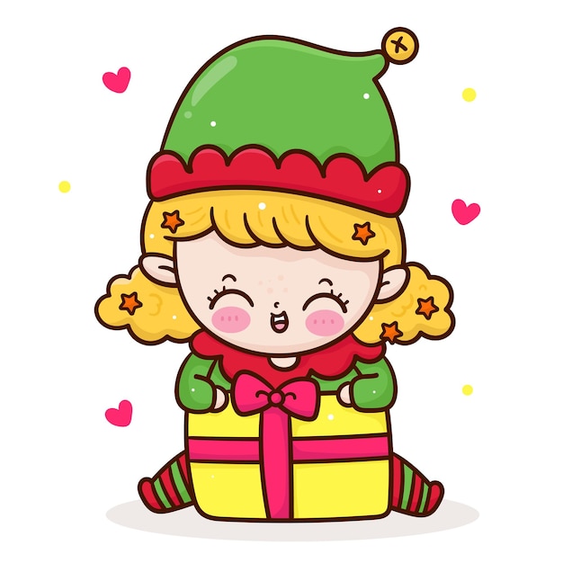 Vector christmas elf and santa gift kawaii character