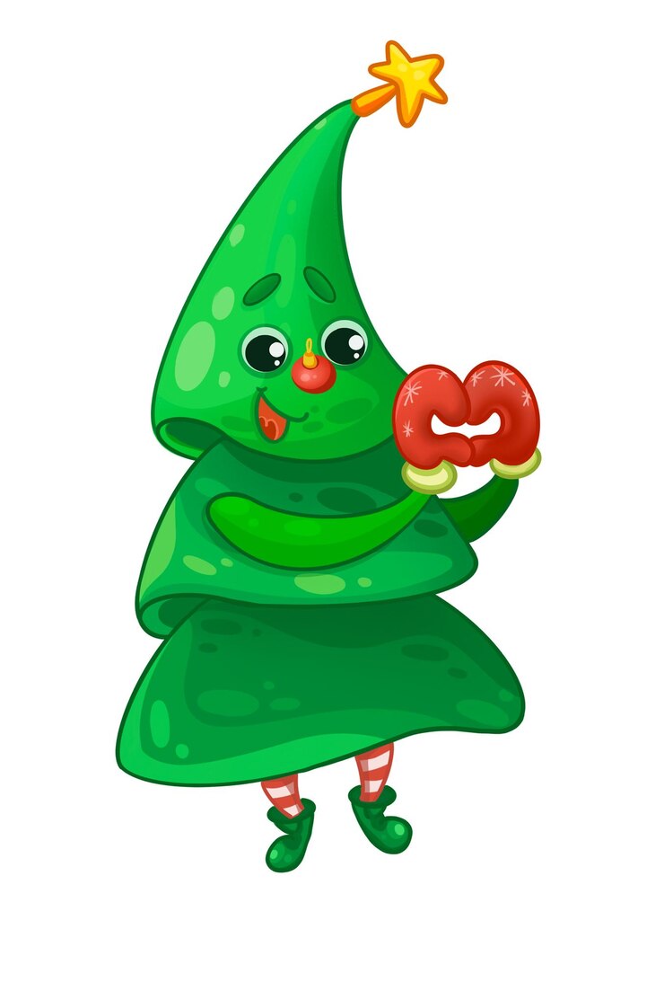 Vector christmas elf santa gifts christmas tree new year green elf holiday heart