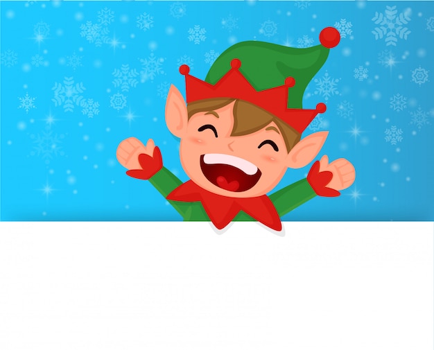 Christmas Elf and Snowflake with blank banner.