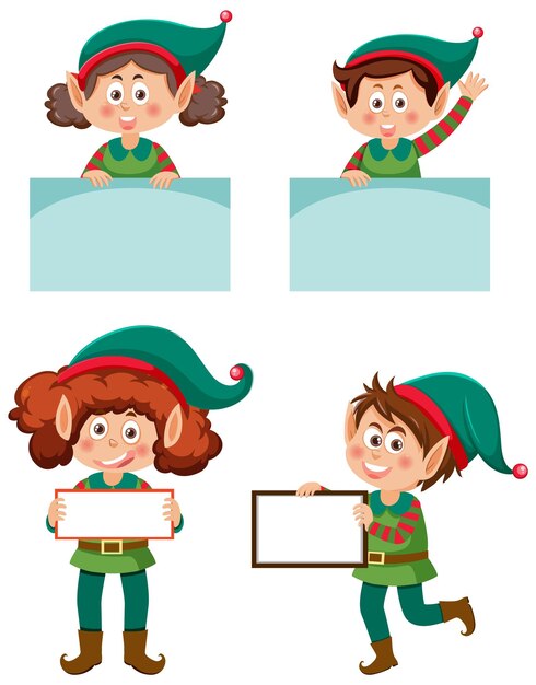 Vector christmas elves cartoon character collection