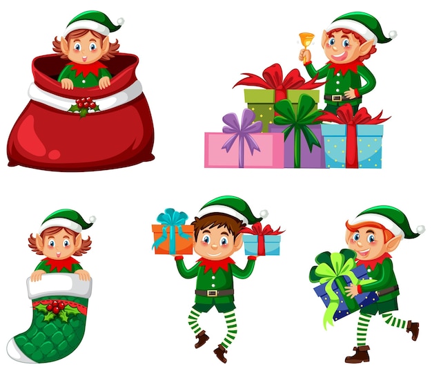 Vector christmas elves cartoon set