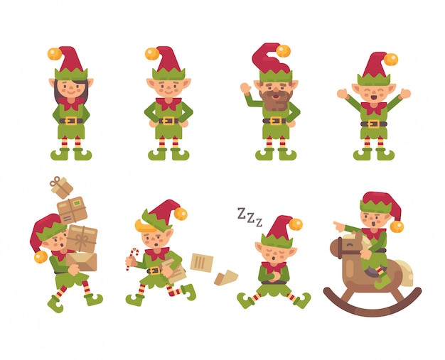 Vector christmas elves collection.