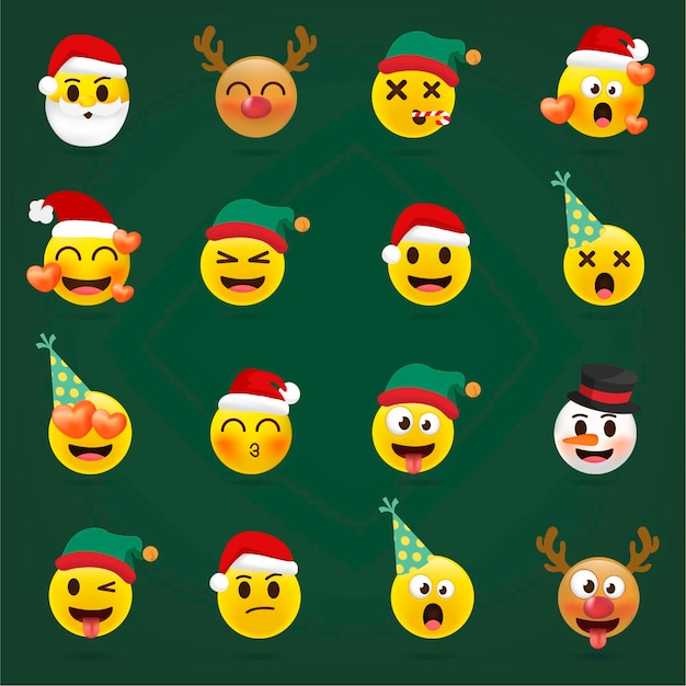 Christmas emoji set. Holiday emoticon collection.