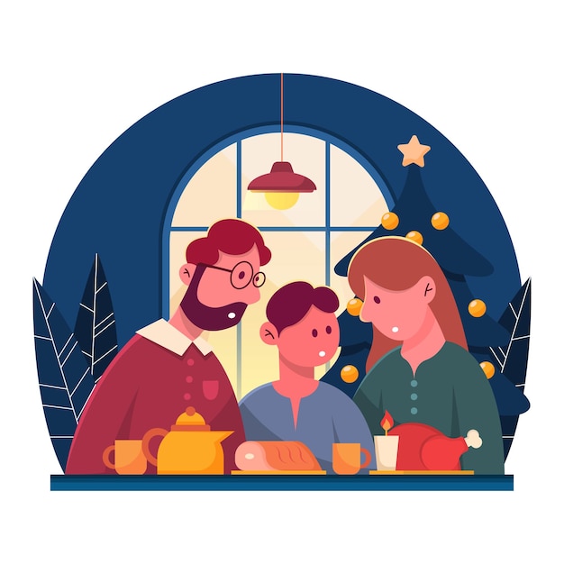 クリスマス イブ の 家族 の 夕食 の イラスト