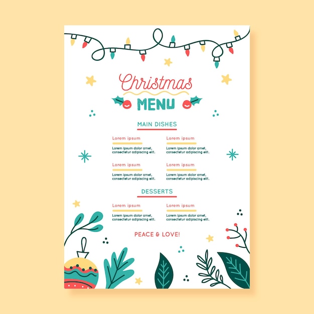 Modello di menu dell'evento di Natale